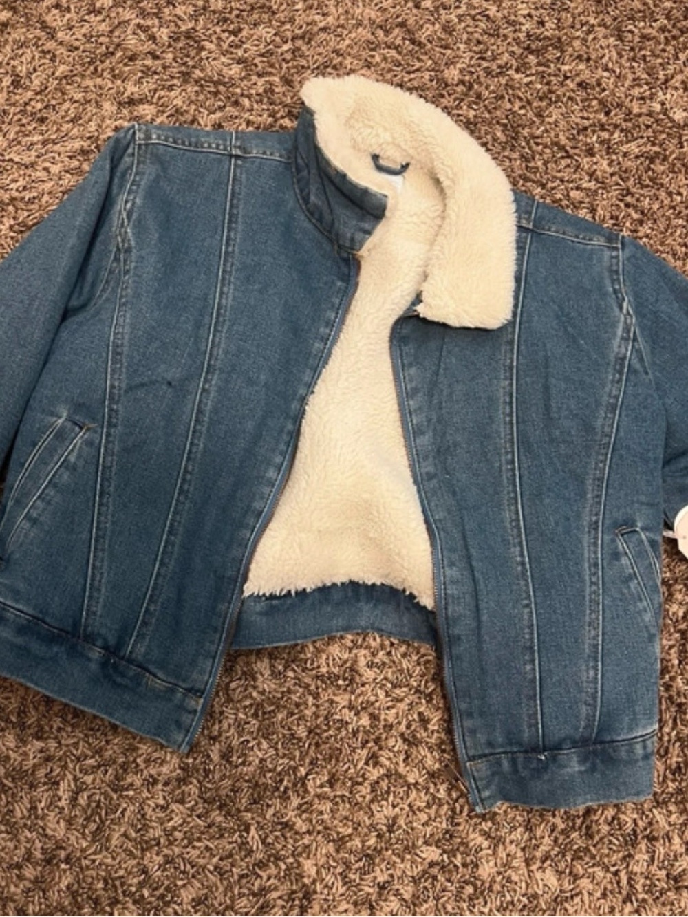 Sherpa-Lined Denim Jacket in Medium Blue